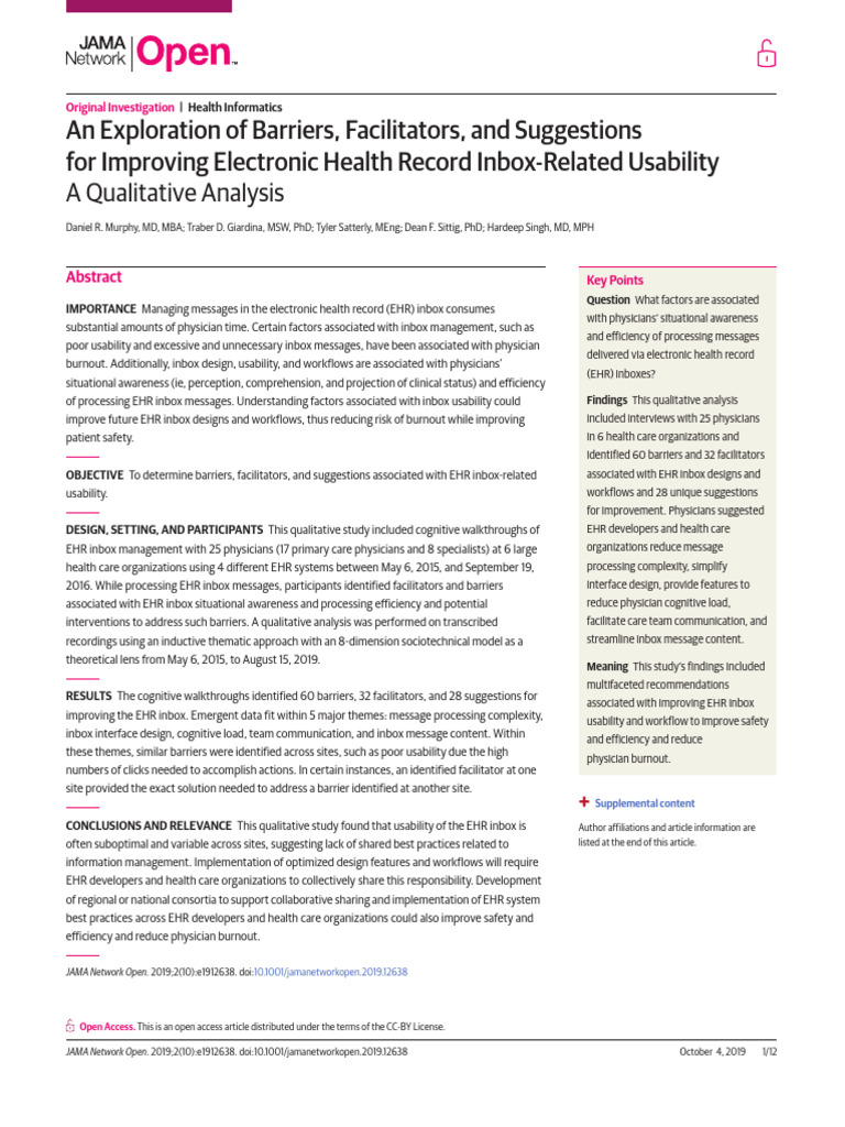 Improving EHR Inbox Usability: Insights | PDF | Electronic Health ...