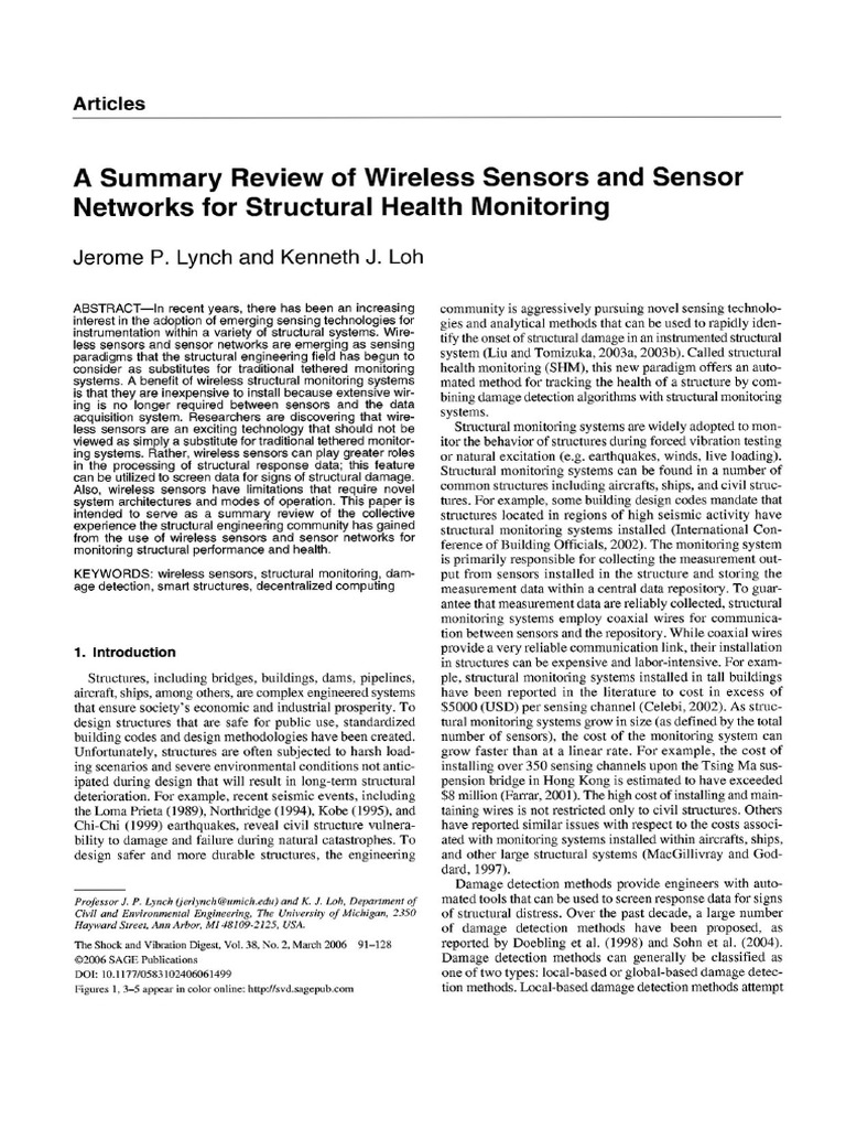 A Summary Review of Wireless Sensors and Sensor Networks For Structural ...