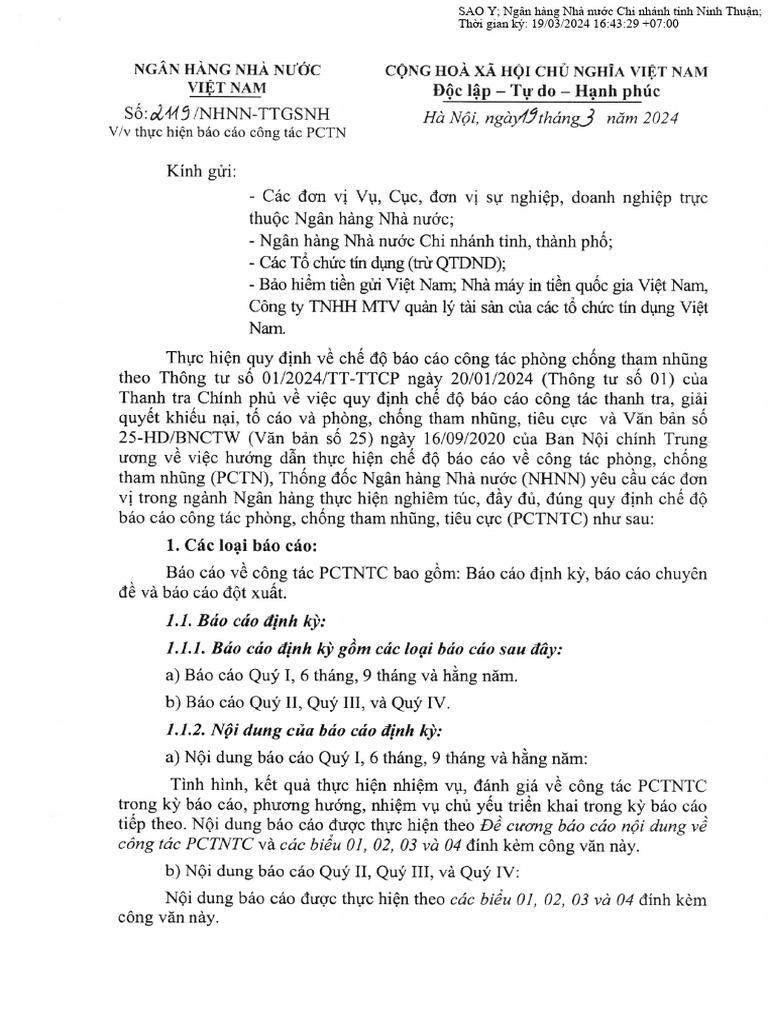 20240319 - 2119.Nhnn-ttgsnh - Thuc Hien Bao Cao Pctn | PDF