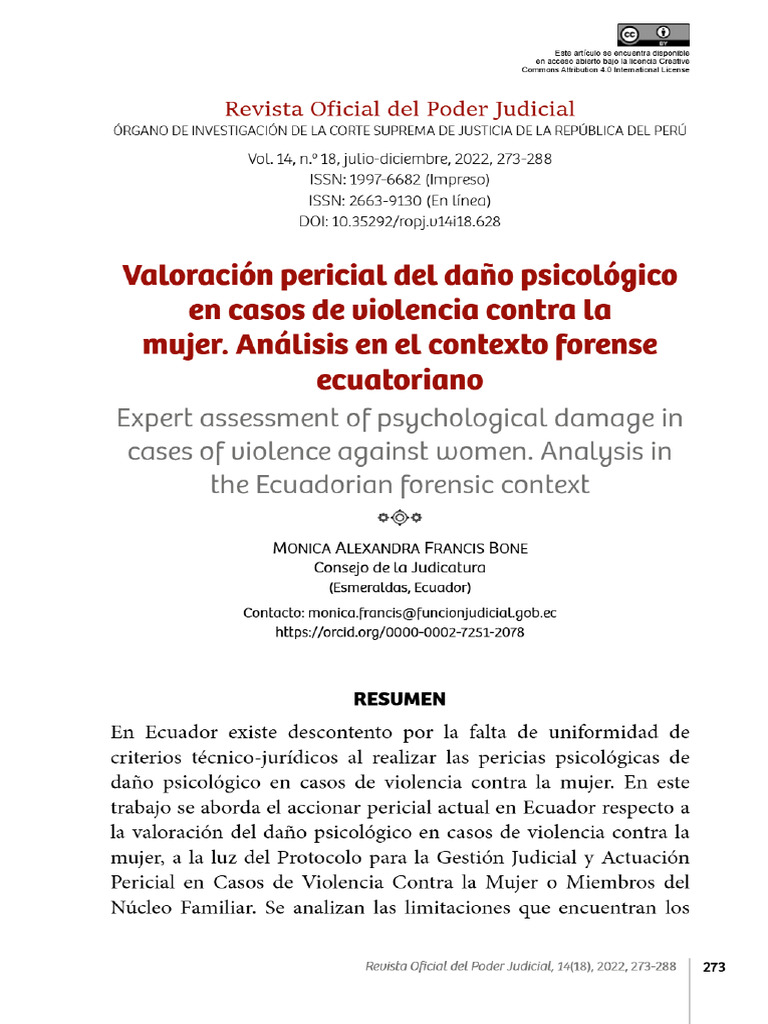 Vista de Valoración Pericial Del Daño Psicológico en Casos de Violencia ...