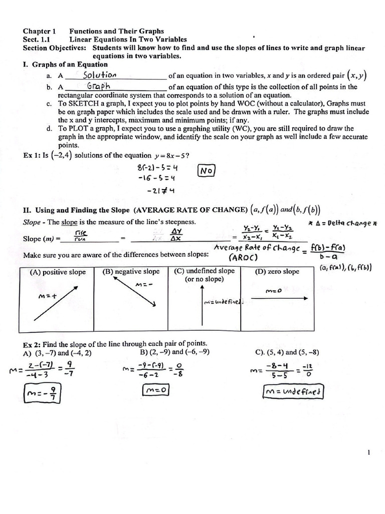 Chapter 1 Filled Guided Notes (Precalculus) | PDF | Function ...