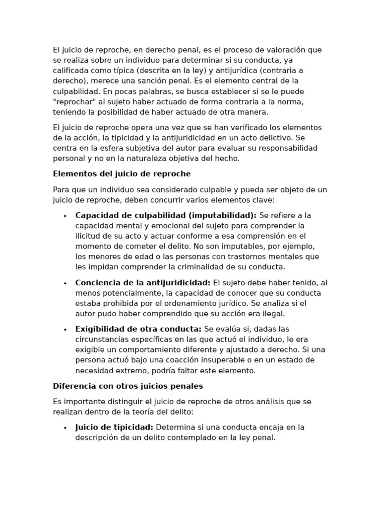 Juicio de Reproche en Derecho Penal | PDF | Derecho penal | Crímenes