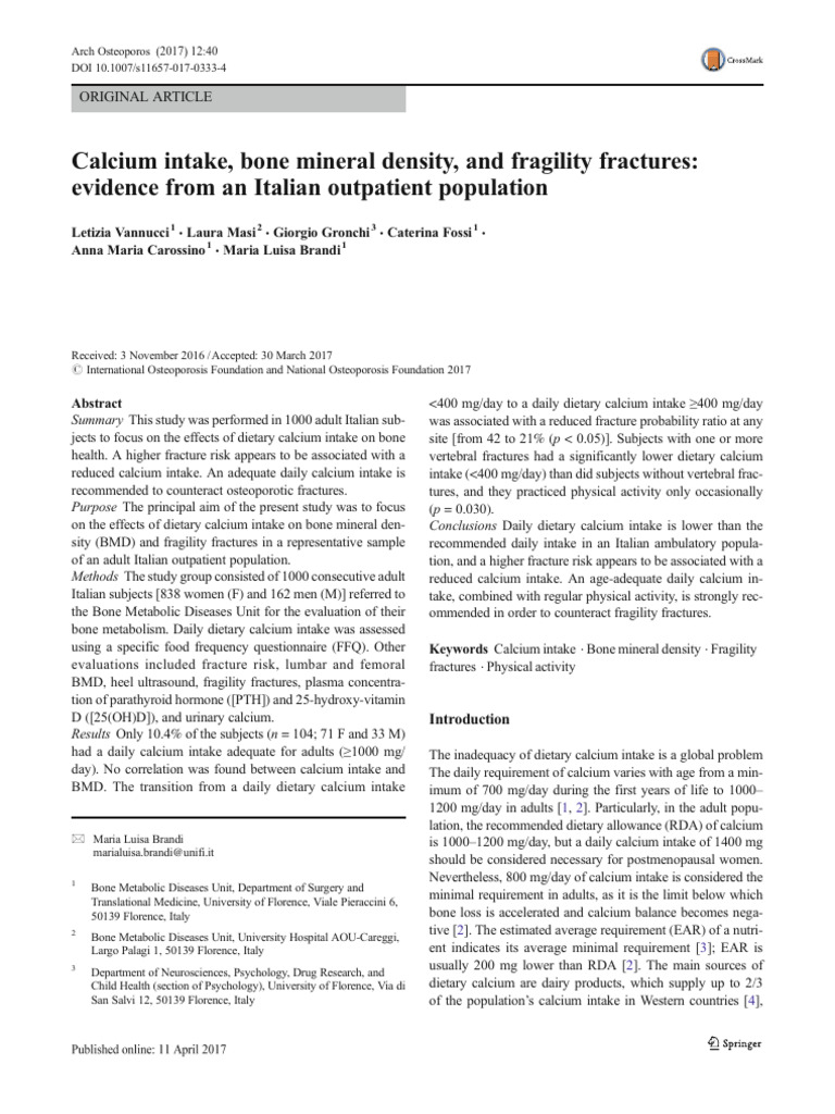 Calcium Intake and Bone Health in Italy | PDF | Osteoporosis ...