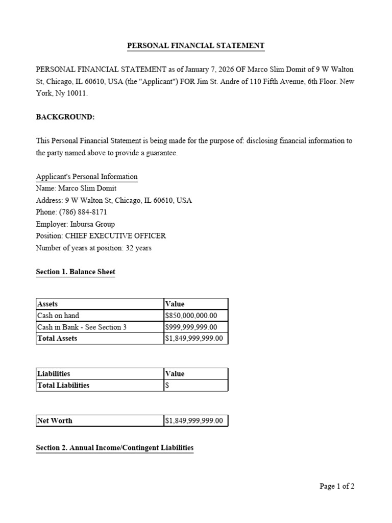Financial Statement (Personal) | PDF | Business | Financial Services