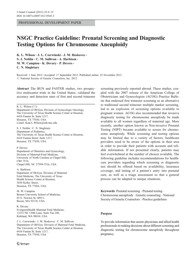 Journal of Genetic Counseling - 2012 - Wilson - NSGC Practice Guideline ...