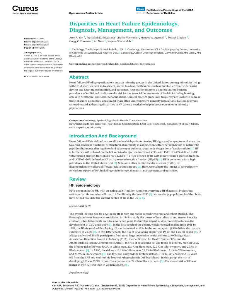 Heart Failure Disparities in Care and Outcomes | PDF | Ejection ...