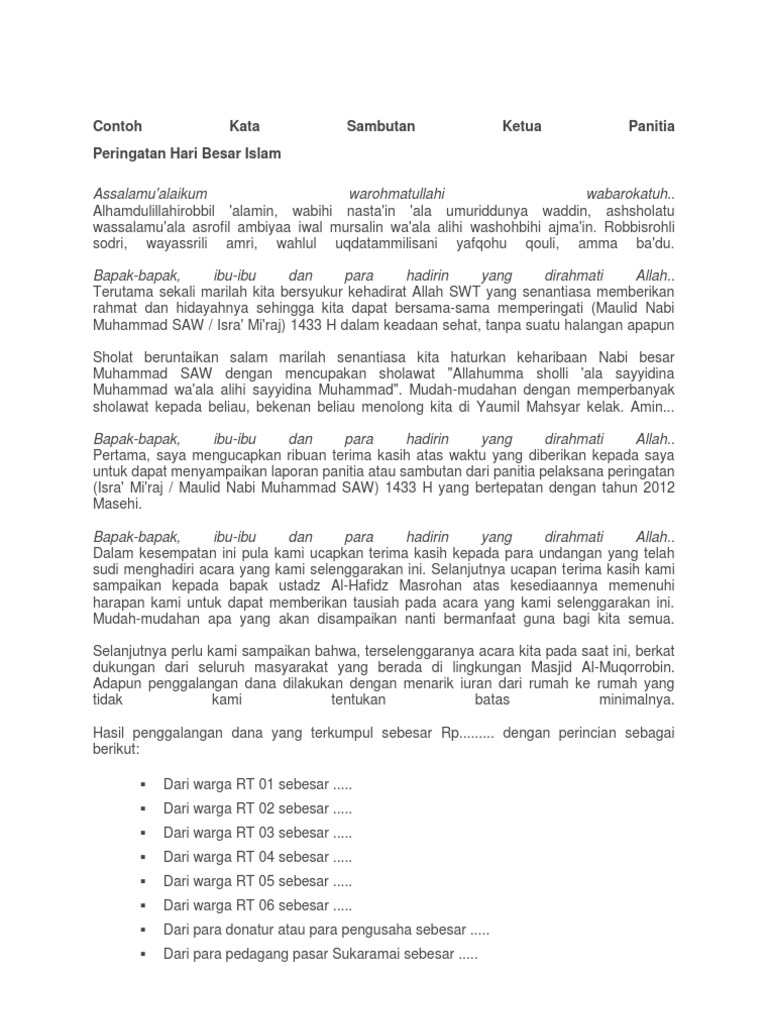 34++ Contoh Sambutan Ketua Rt Dalam Acara Maulid terbaru