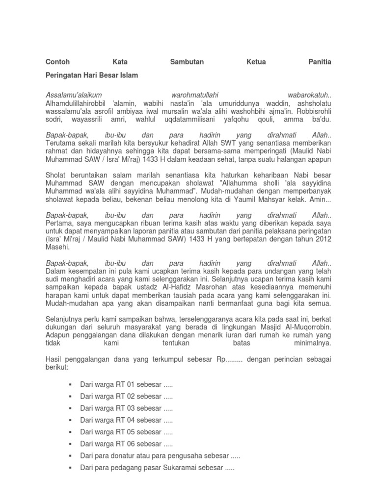 Contoh Kata Sambutan Ketua Panitia Contoh Kata Sambutan Ketua Panitia