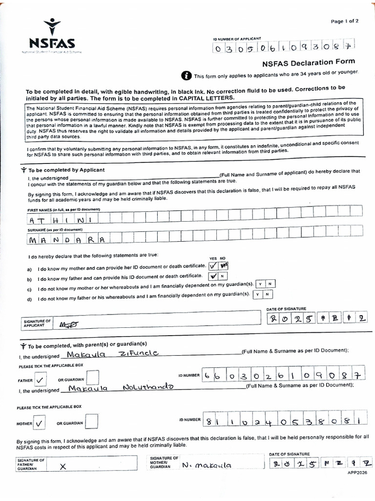 Nsfas Declaration Form | PDF