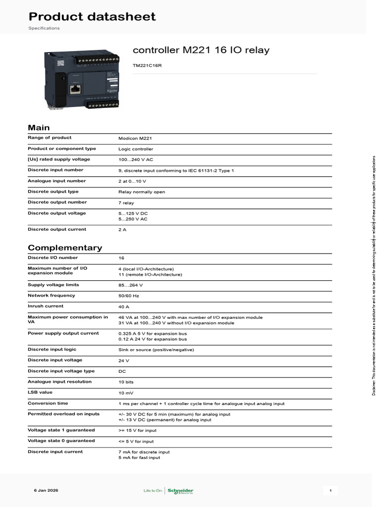 Modicon M221 16 I/O Relay Controller | PDF | Programmable Logic ...