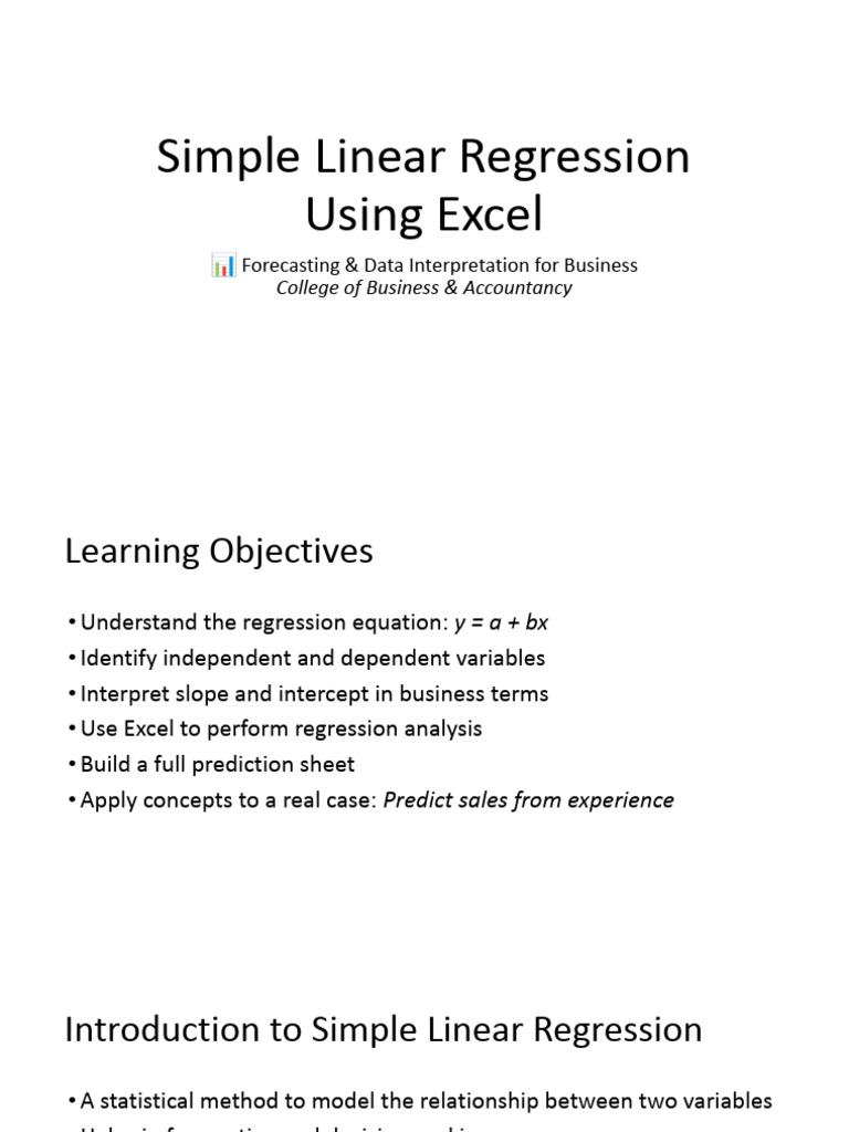 Simple Linear Regression in Excel Guide | PDF | Dependent And ...