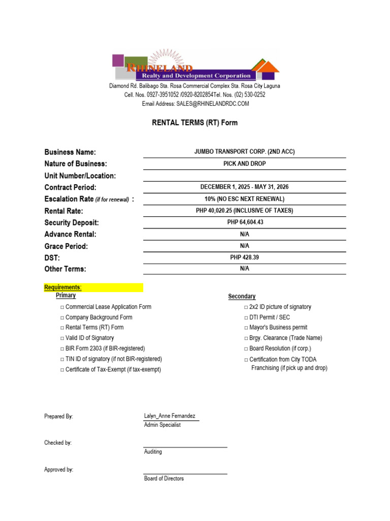 Commercial Lease Application Details | PDF