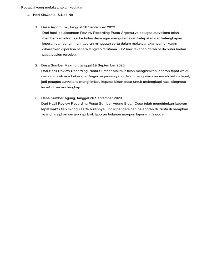 Review Pelaporan Pustu Desa 2023 | PDF