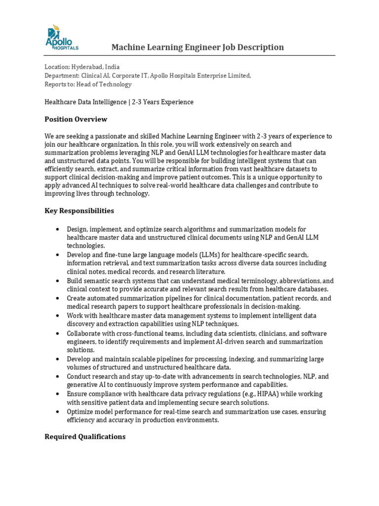 Machine Learning Engineer NLP - Apollo Hospitals-_251226_172513 | PDF ...
