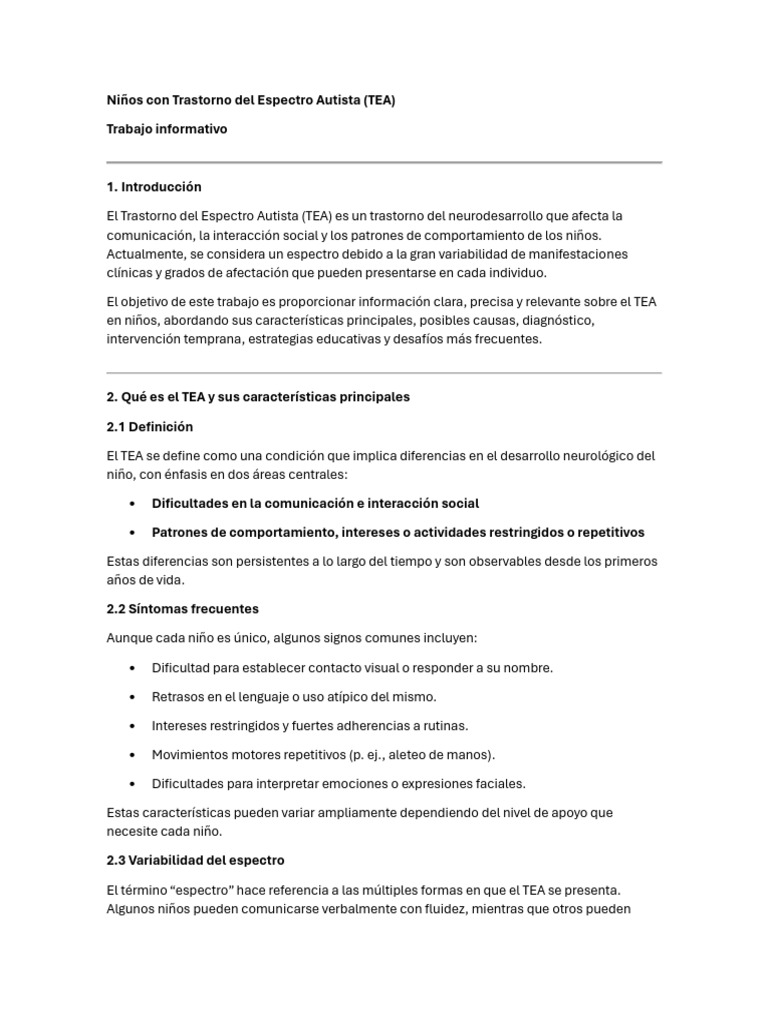 Guía sobre el Trastorno del Espectro Autista | PDF | Autismo | Las ...