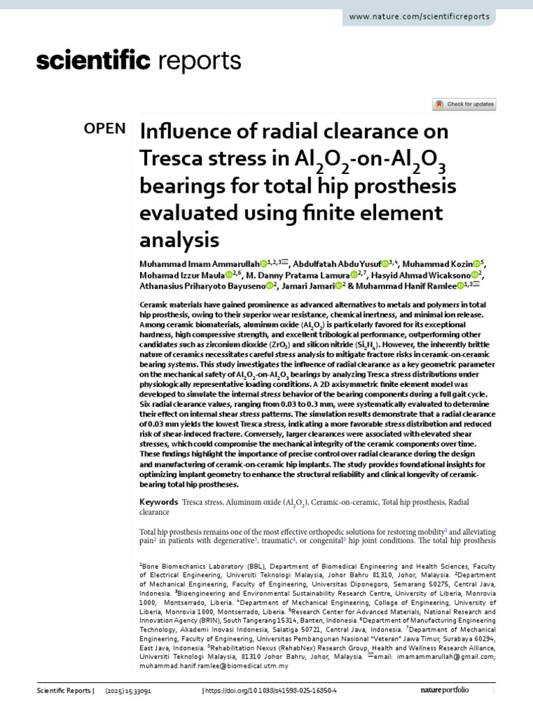 Influence of radial clearance on Tresca stress in Al2O2-on-Al2O3 ...