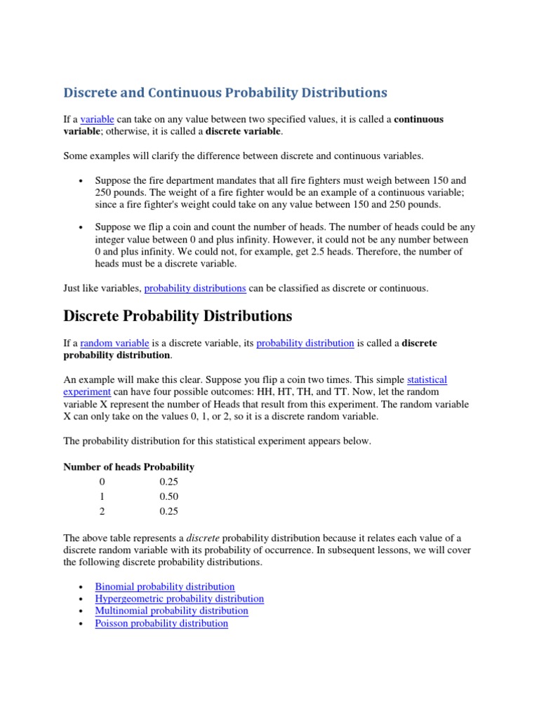 Discrete and Continuous Probability Distributions | PDF | Probability ...