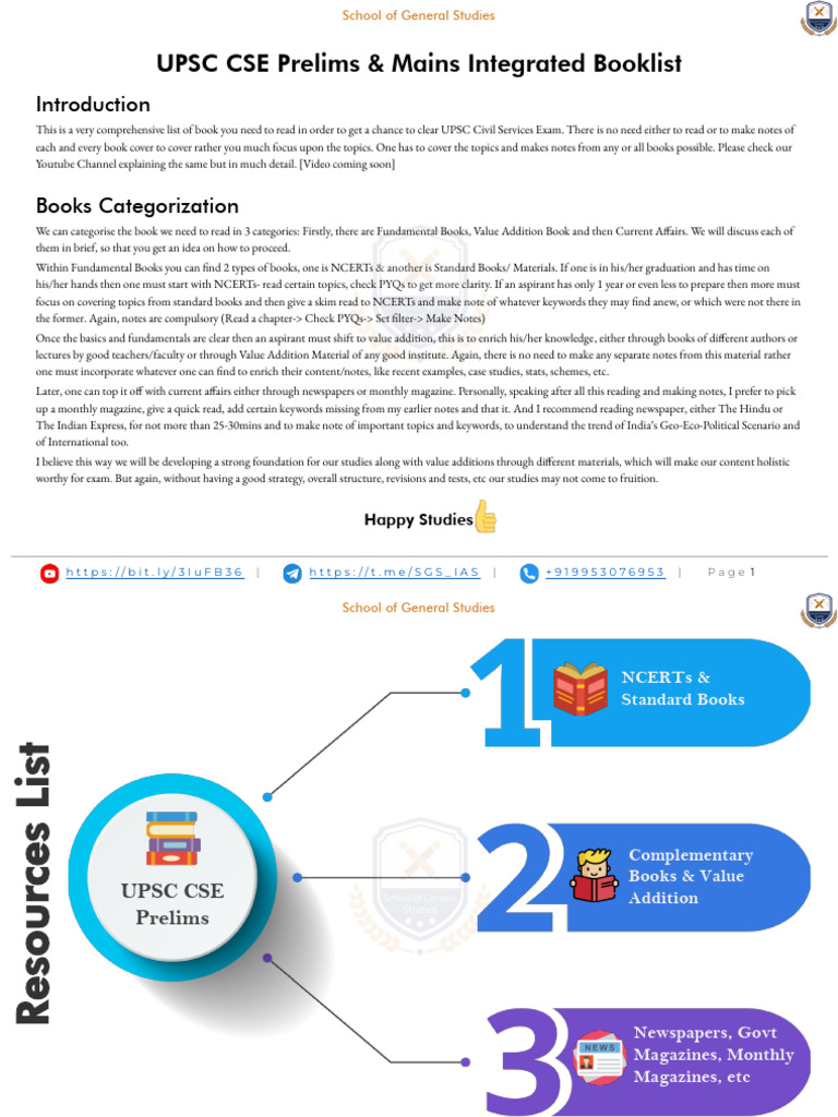 UPSC CSE Prelims Mains Integrated Booklist | PDF
