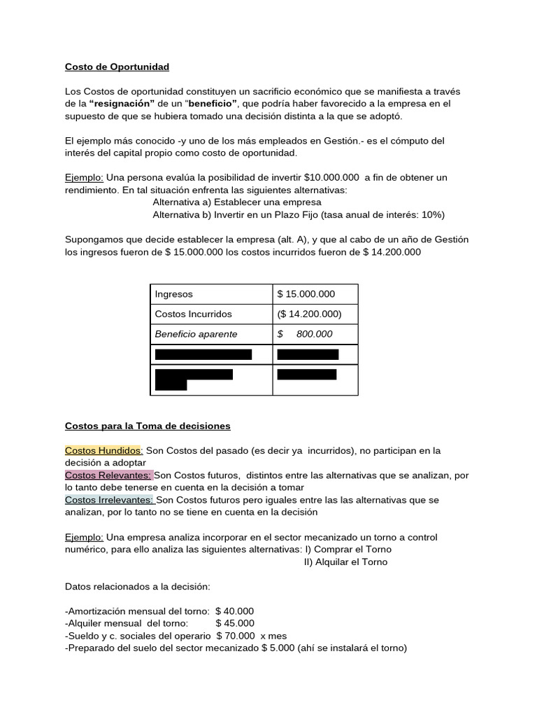 Entendiendo el Costo de Oportunidad | PDF