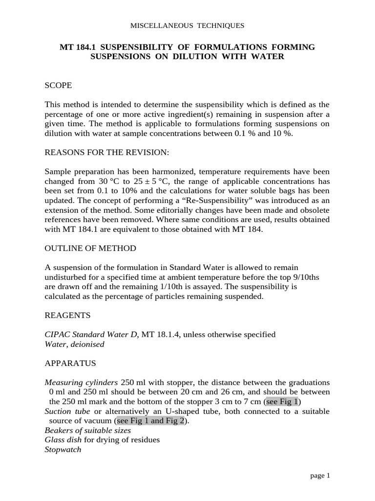 Suspensibility Testing Method for Formulations | PDF | Mass ...