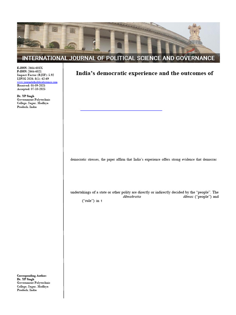India's Democratic Experience and The Outcomes of Governance: Peace ...