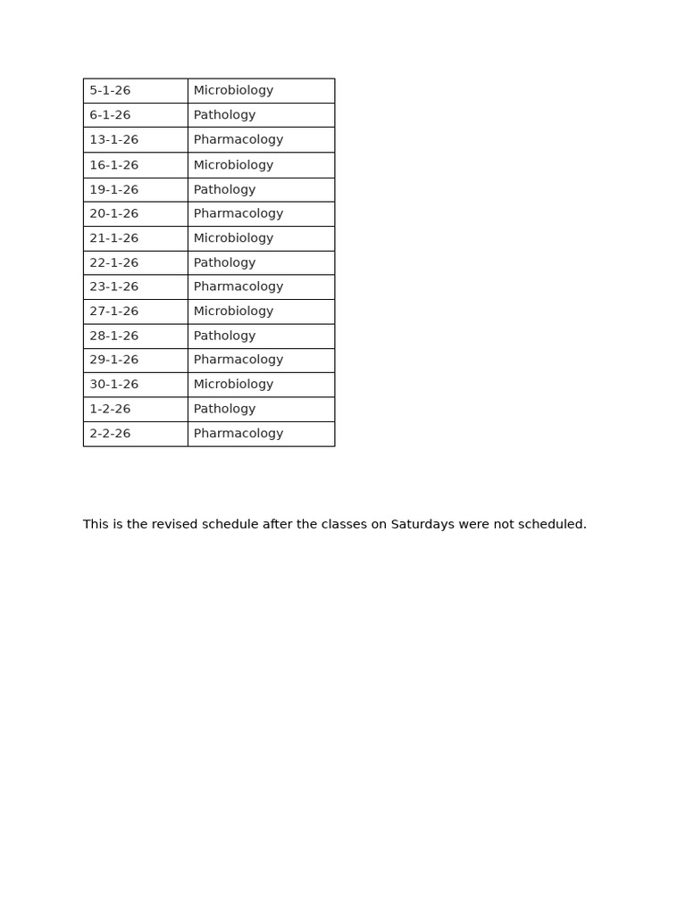 Revised Class Schedule for 2026 | PDF