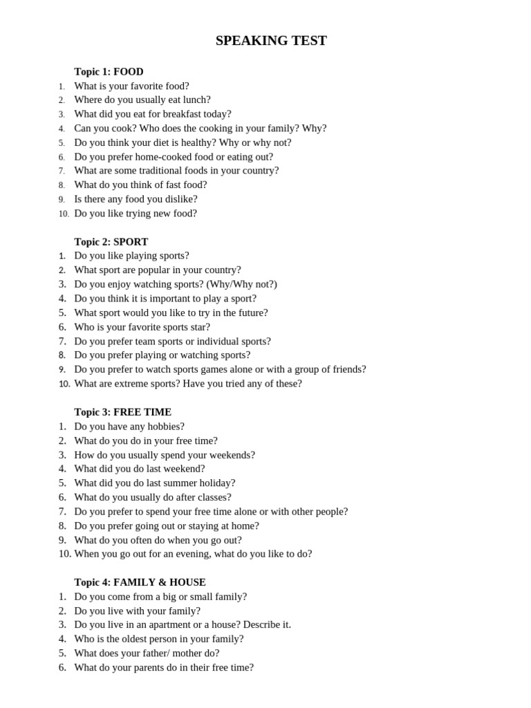 Speaking Questions | PDF