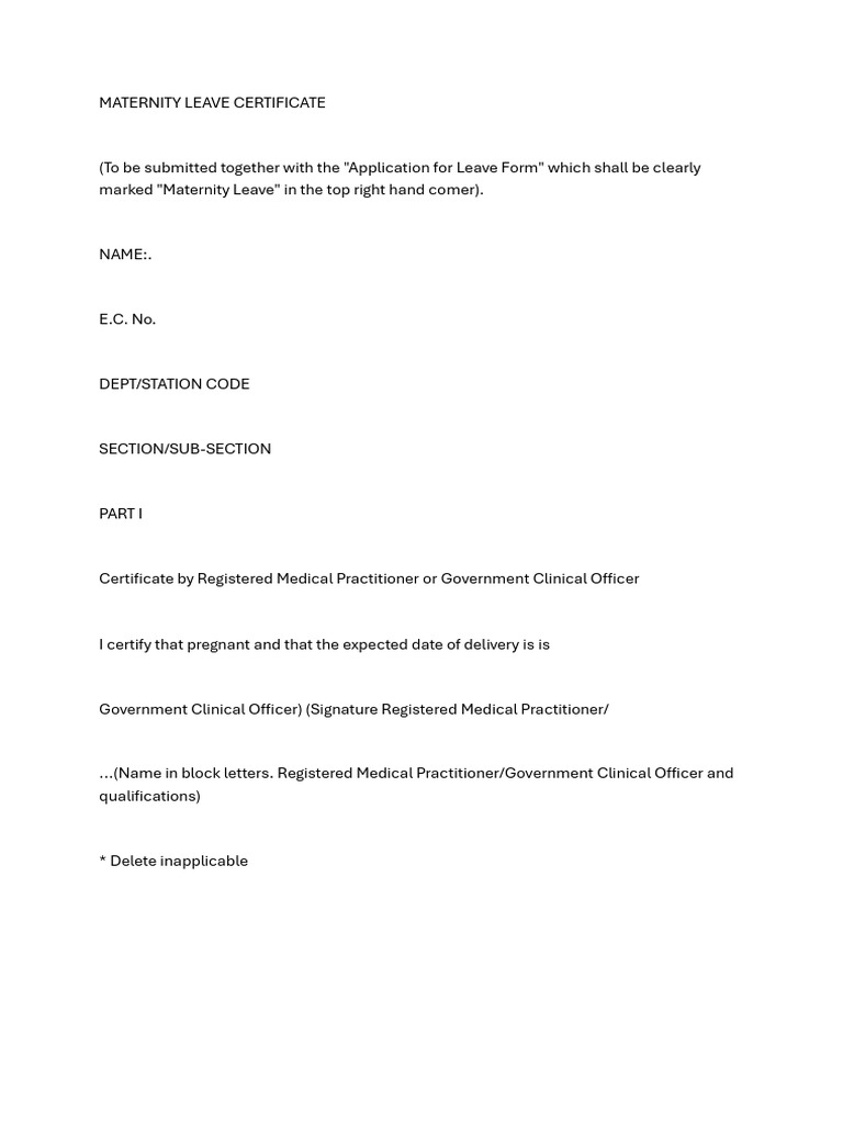 Maternity Leave Certificate Template | PDF