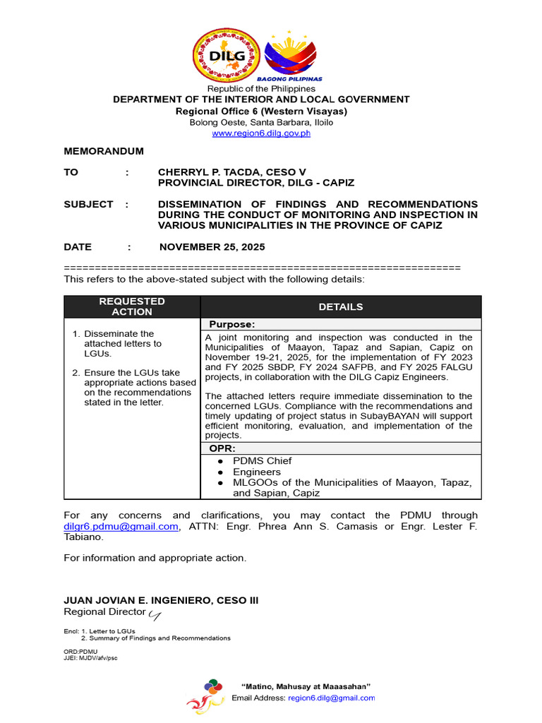 Nov24 Draft Memo Dissemination of Letters Capiz.docx | PDF