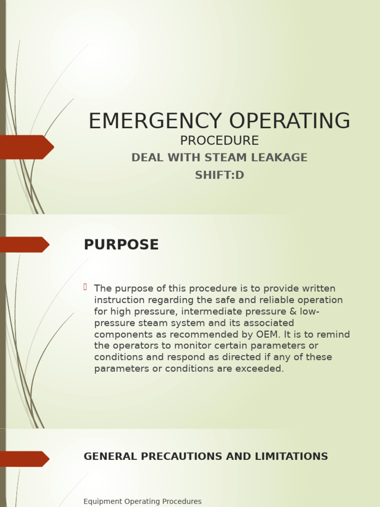 Steam Leakage Emergency Procedures | PDF | Leak | Firefighting