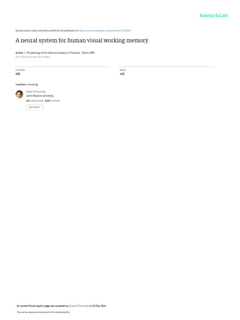 Neural System for Visual Working Memory | PDF | Working Memory | Visual ...