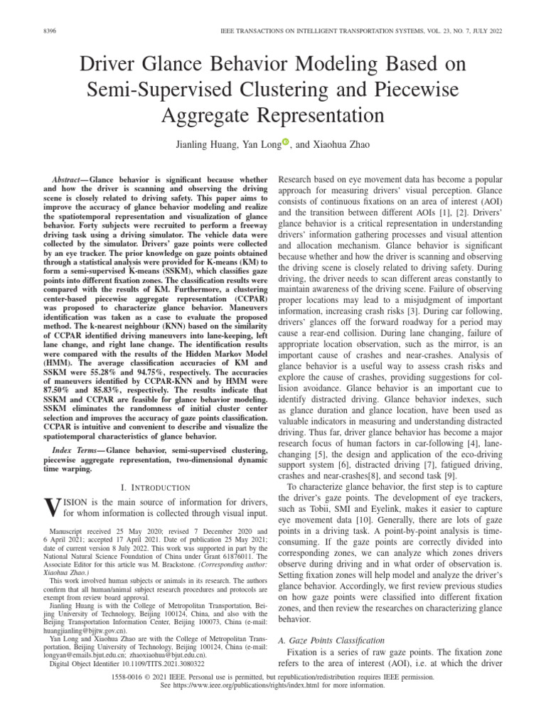 Driver Glance Behavior Modeling Based on Semi-Supervised Clustering and ...