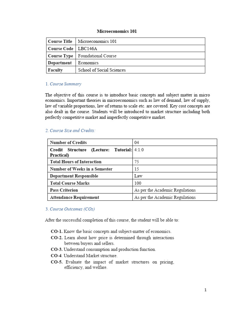 Microeconomics 101 Course Overview | PDF | Microeconomics | Economics