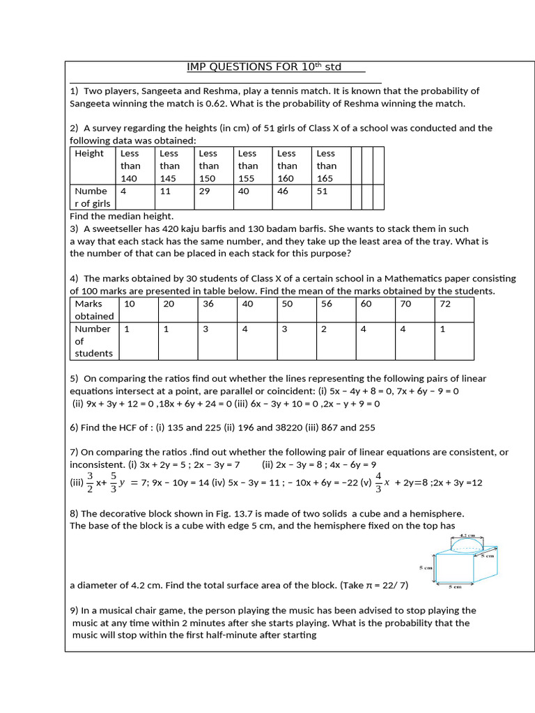IMP Questions for 10th Standard Students | PDF | Circle | Triangle