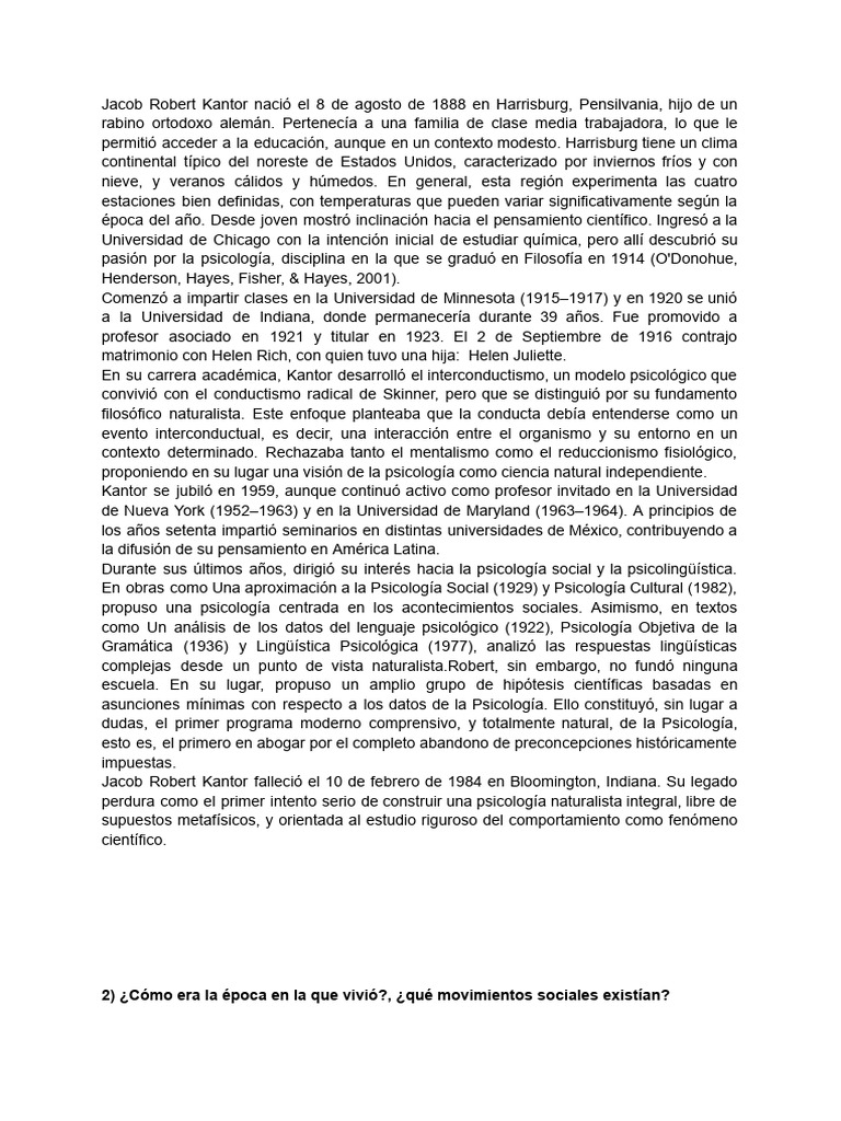 Jacob R. Kantor: Psicología Naturalista | PDF | Sicología | Behaviorismo