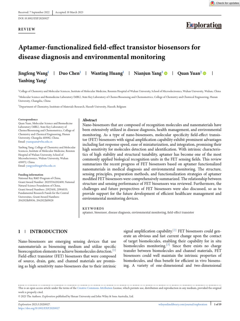 Aptamer FET Biosensors for Diagnosis & Monitoring | PDF | Biosensor ...