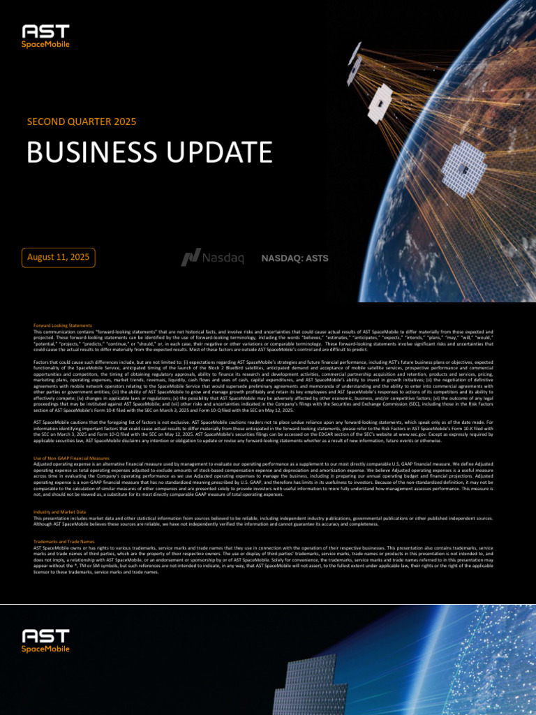 AST SpaceMobile Q2 2025 Business Update | PDF | Form 10 K | Expense