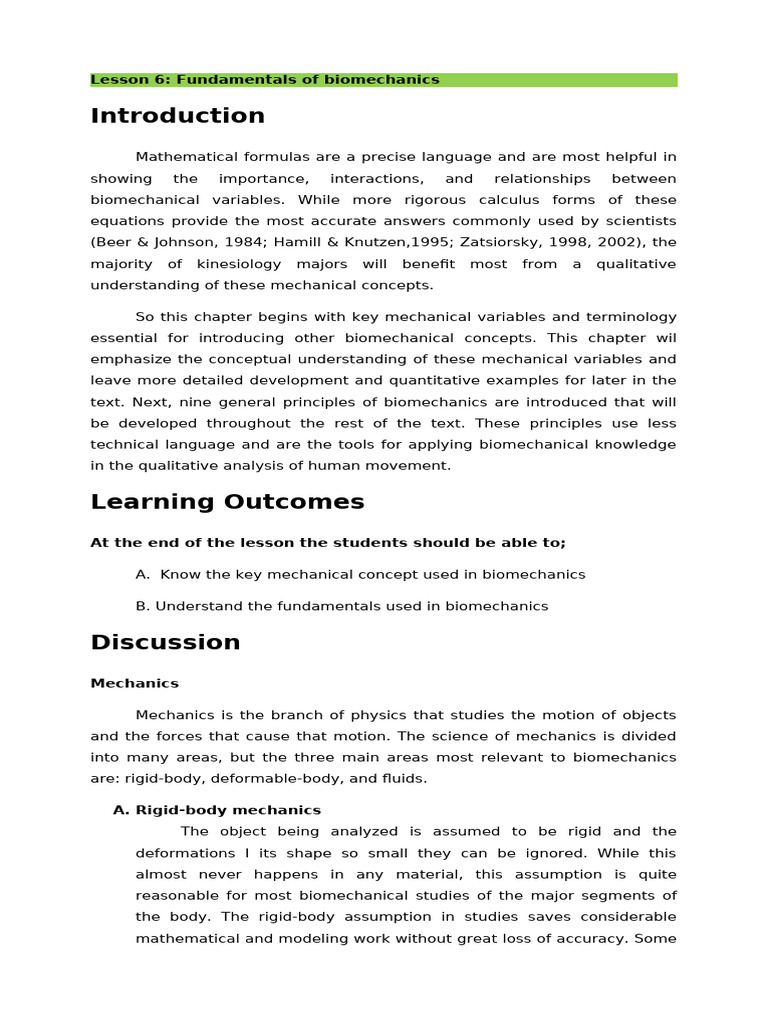 Biomechanics Fundamentals and Principles | PDF | Force | Inertia