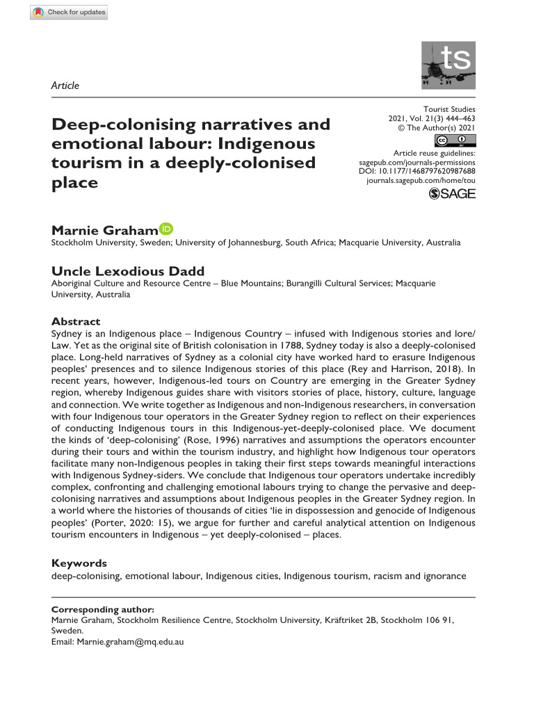 Deep-colonising narratives and emotional labour Indigenous tourism in a ...