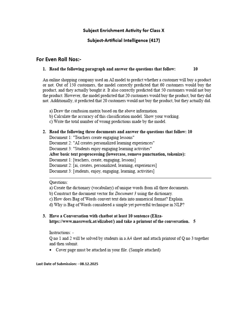 AI Class X Enrichment Activity Guide | PDF | Artificial Intelligence ...