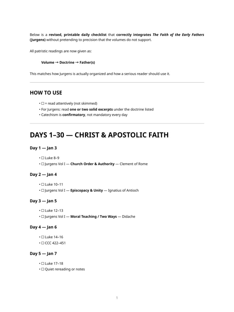 Daily Checklist for Early Church Readings | PDF | Bible Content ...