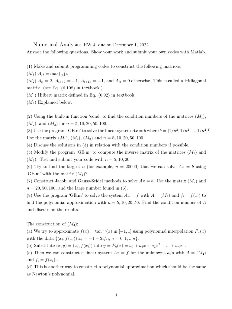 Numerical Analysis Homework 4 Guide | PDF