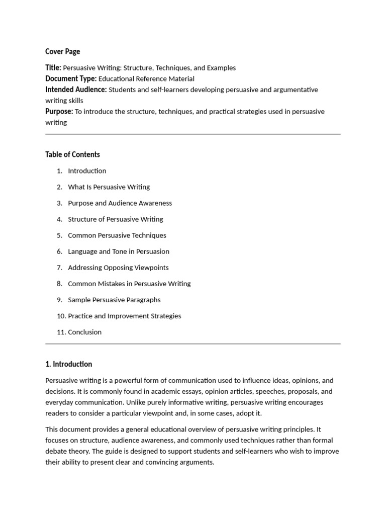 Persuasive Writing Techniques Guide | PDF | Argument | Reason