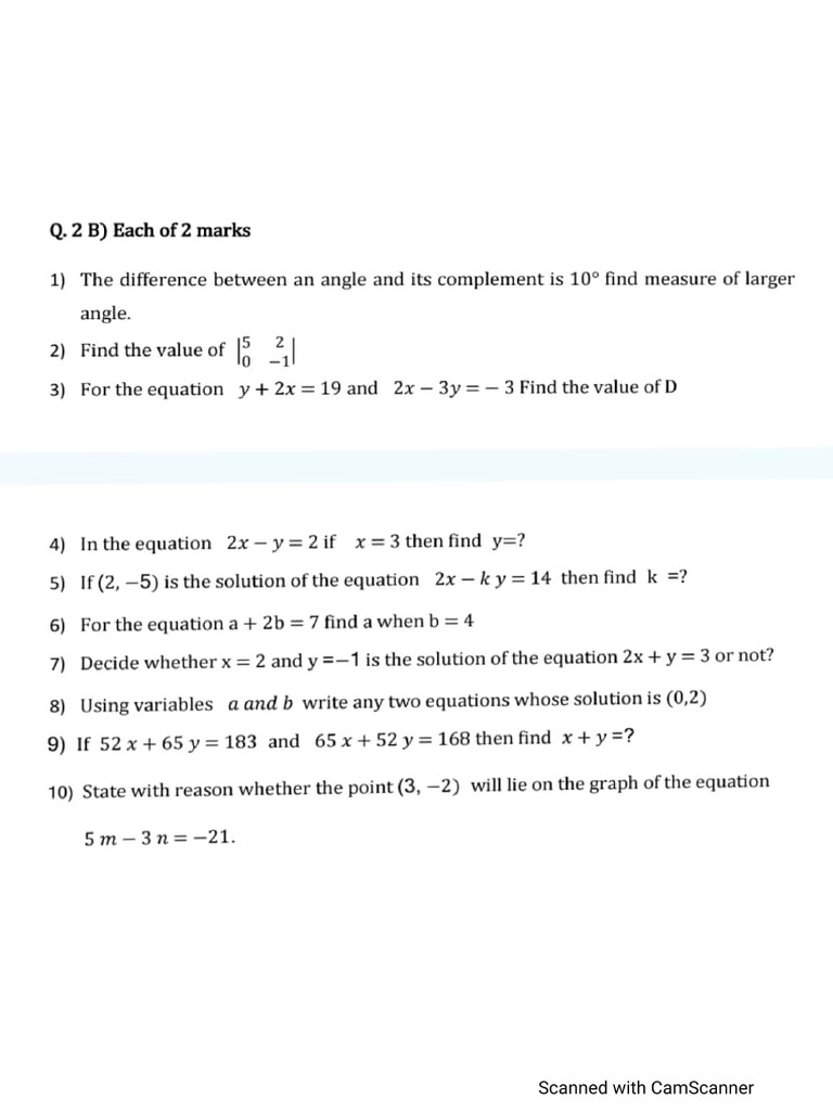2 Marks Questions Maths I STD X | PDF