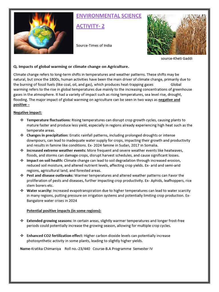 Global Warming's Impact on Agriculture | PDF | Climate Change | Agriculture