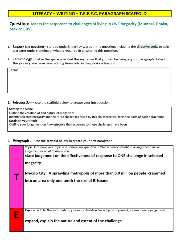 Writing T.E.E.E.C. Paragraphs on Megacities | PDF | Judgment (Law ...