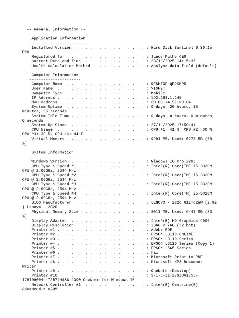 Hard Disk Sentinel 6.30.1b Report | PDF | Hard Disk Drive | Computer ...