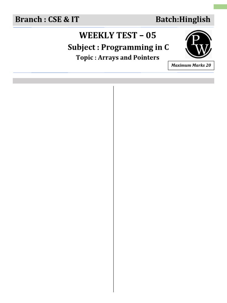 C Programming Arrays and Pointers Test | PDF | Integer (Computer ...