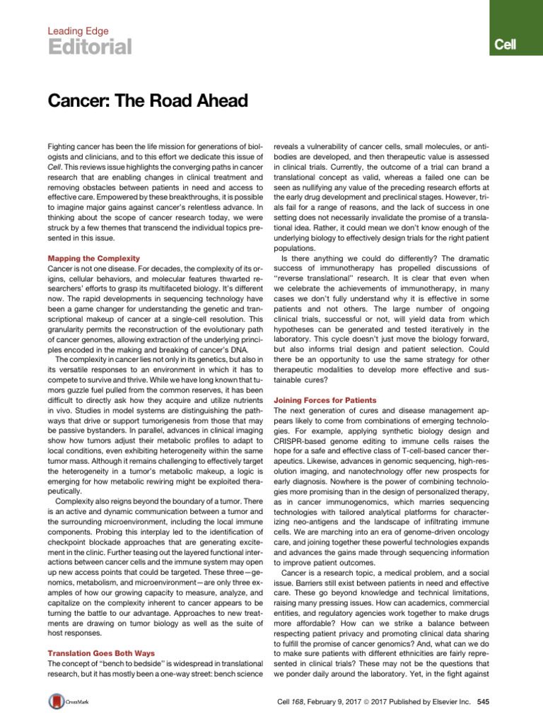 Cancer the Road Ahead Cell | PDF | Cancer | Biology
