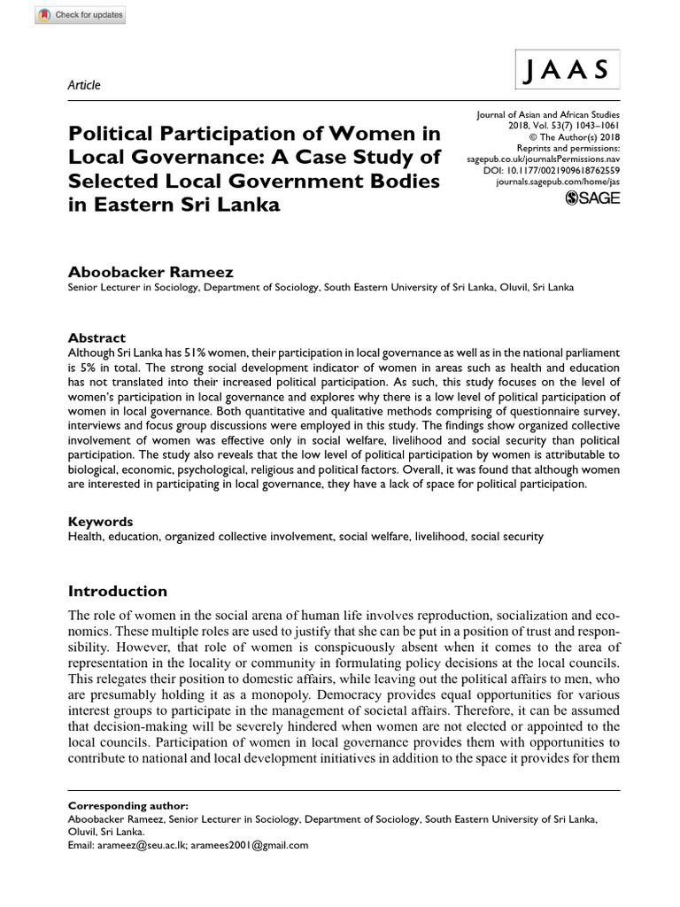 Political Participation of Women in Local Governance: A Case Study of ...